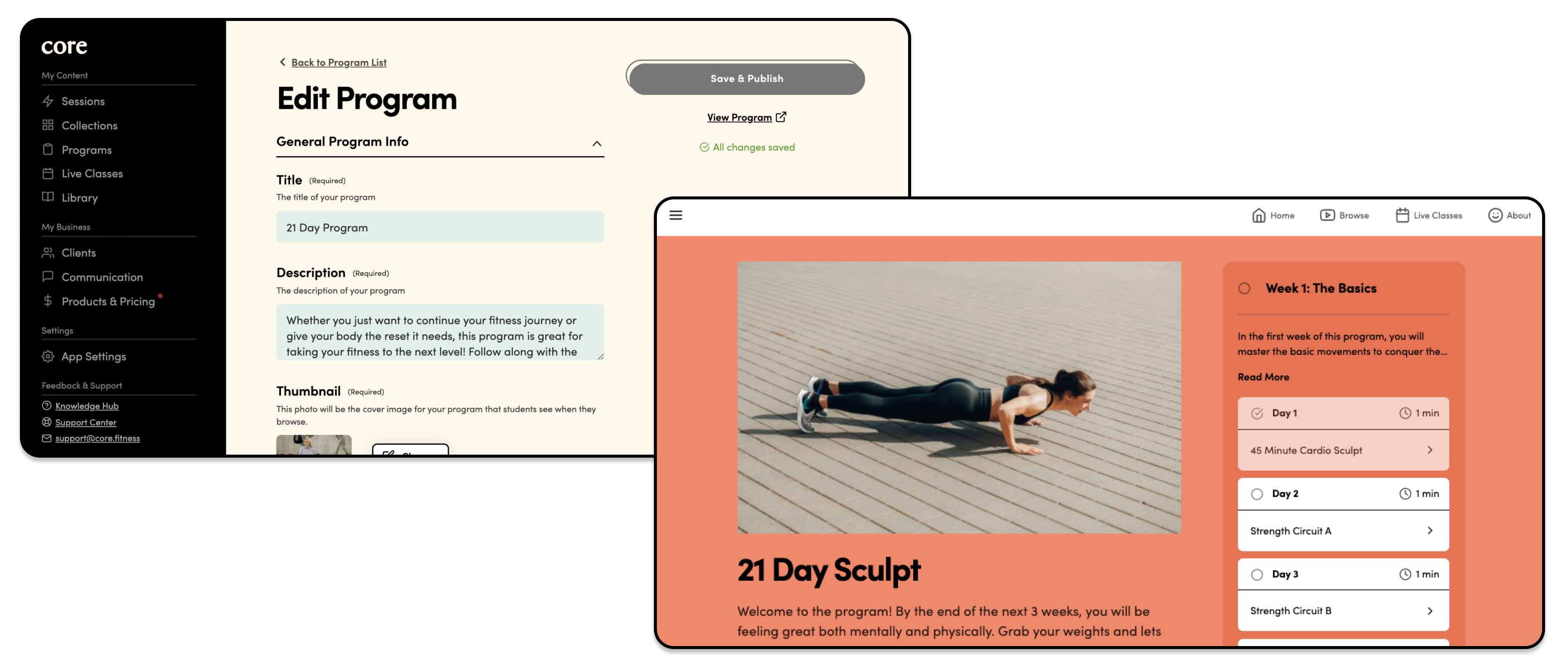 Program page on desktop and mobile